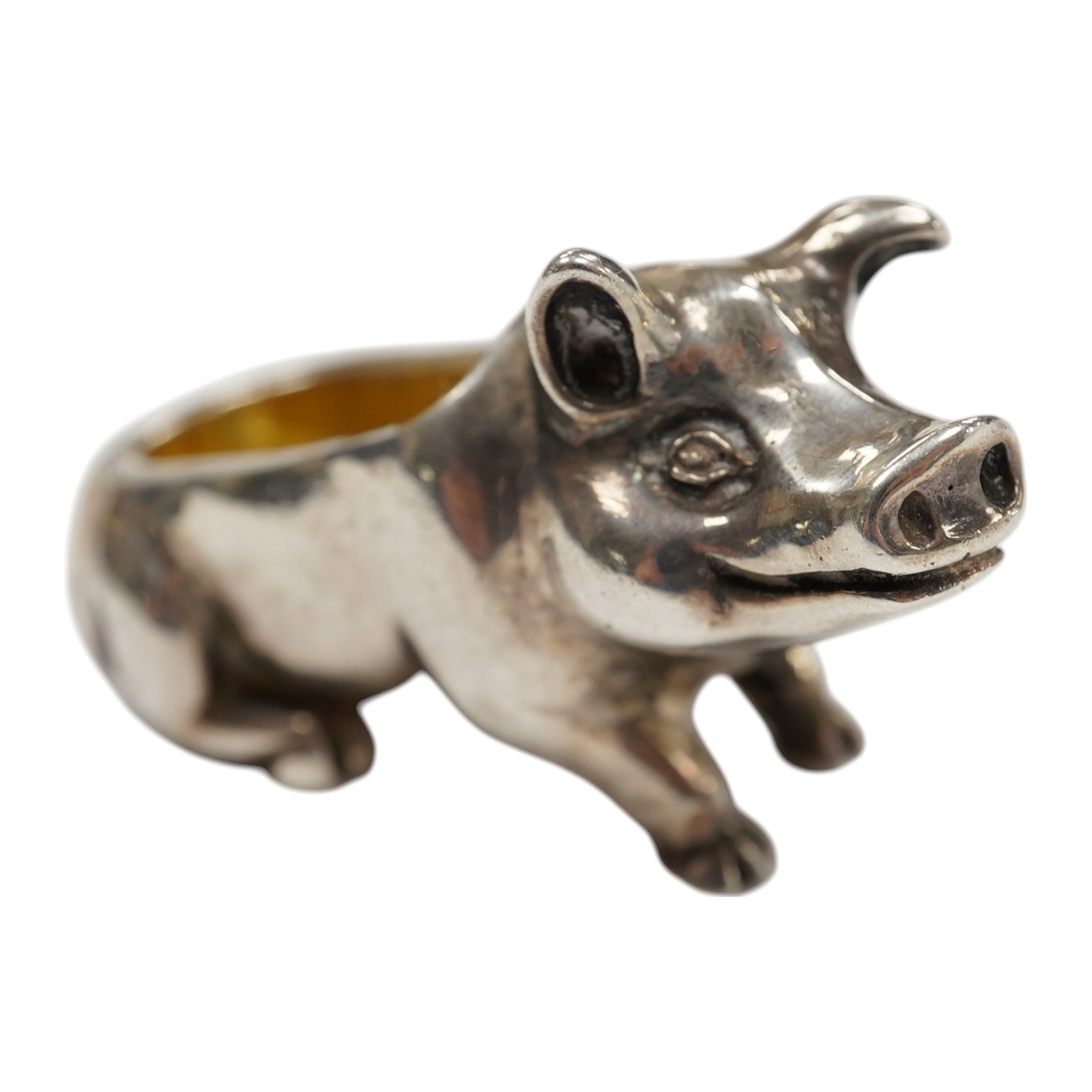 A modern silver pig condiment, Chamberlain Clarke Partnership, London, 1998, 46mm, 54 grams, Condition - fair to good